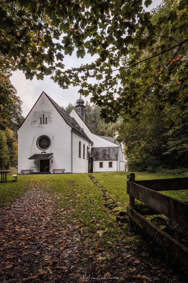 Kloster Maria Martental mit Weg und Bäumen im Herbst