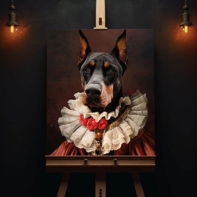 hund_portrait_Doberman_Pinscher_in_graefin_renaissance_mittelalter_kleidung_gemälde