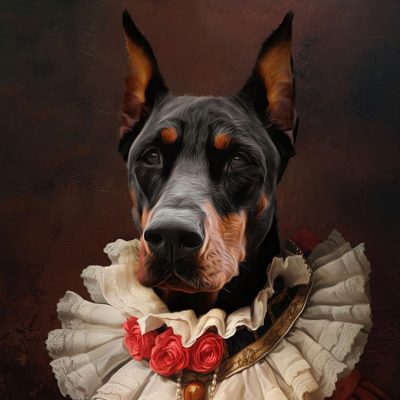 hund_portrait_Doberman_Pinscher_in_graefin_renaissance_mittelalter_kleidung_geschenkidee