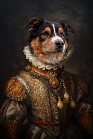 hund_portrait_in_schuhmacher_renaissance_mittelalter_kleidung_gemälde