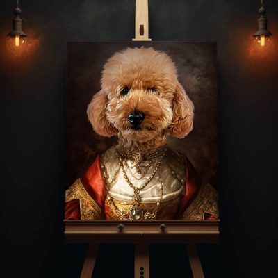 hund_portrait_pudel_in_prinzessin_renaissance_mittelalter_kleidung_gemälde