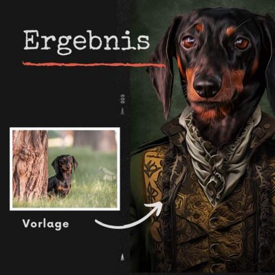 Vorher-Nachher eines Zwergdackel im Jagd Stil