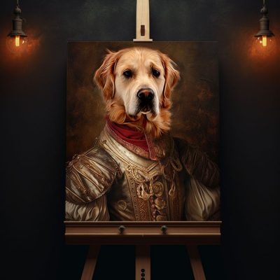 hunde_portrait_Golden Retriever_in_jagd_renaissance_mittelalter_kleidung_gemälde