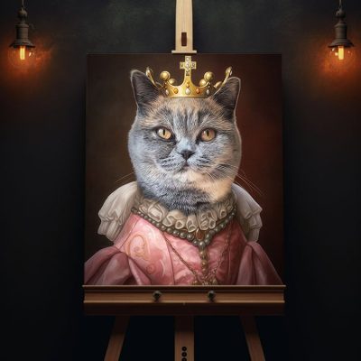 katzen_portrait_britisch_kurzhaar_in_prinzessin_renaissance_mittelalter_kleidung_gemälde